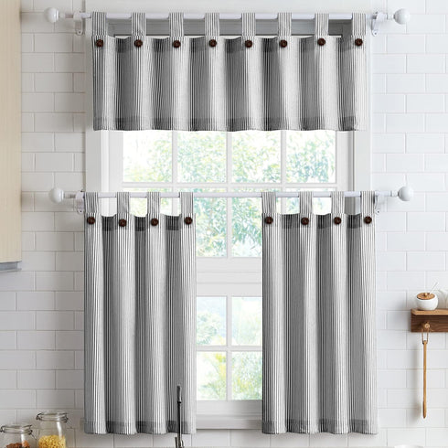 July Joy Cotton Valance Curtains 18 Inches Long Country Kitchen Curtains Tab Top for Small Window Bathroom Farmhouse 56" x 18", Black...