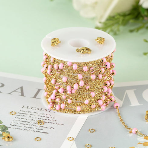 KYUNHOO 5 Meters Gold Chains for Jewelry Making Pink Enamel Beading Chain for Necklace Bracelet Making Stainless Steel Jewelry Making Supplies for...