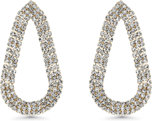 Large Oval 18k Gold Plated Dangle Earrings with Cubic Zirconia for Women, Big Oval Rhinestone CZ Earrings for Gifts...