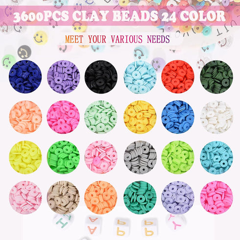 Dulzod 4800Pcs Clay Beads for Jewelry Making Bracelet Kit,Flat Round Polymer Heishi Clay Beads with Pendant and Jump Rings Letter Beads for Bracel...