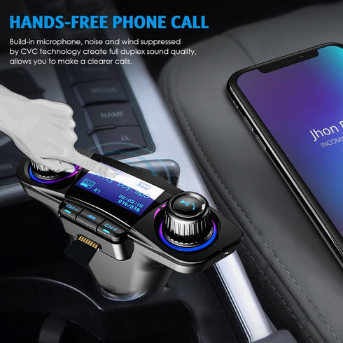 Bluetooth FM Transmitter Handfrees-Calling Radio Adapter Car Kit with Dual USB Port MP3 Player Support TF Card USB Flash Drive...