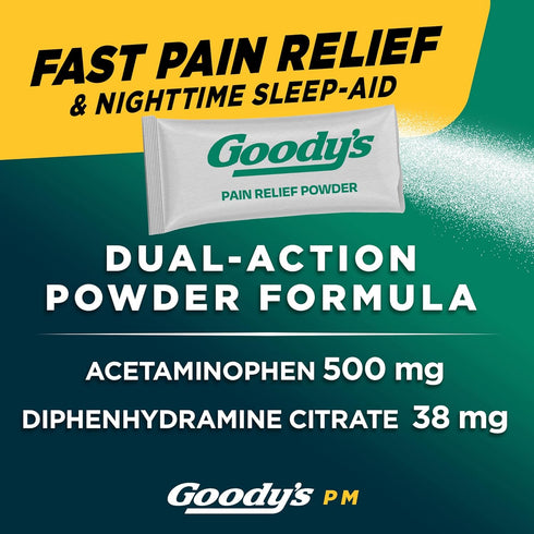 Goody's PM Nighttime Powder, Acetaminophen 500mg, Dissolve Packs for Pain with Sleeplessness, 6 Individual Packets, 12 Pack...