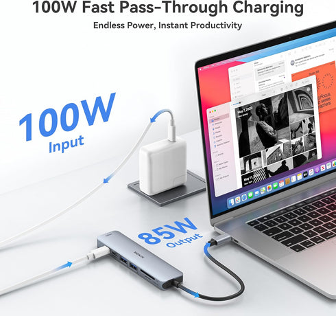 USB C Hub HDMI Adapter for MacBook Pro/Air, MOKiN 7 in 1 USB C Dongle with HDMI, SD/TF Card Reader, USB C Data Port,100W PD, and 2 USB 3.0 Compati...