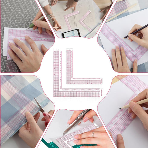 2 Pcs Plastic L-Square Shape Ruler French Curve Sewing Quilting Ruler Acrylic Ruler Professional Craft Tool for Tailor DIY Quilting Craft Tool Dra...