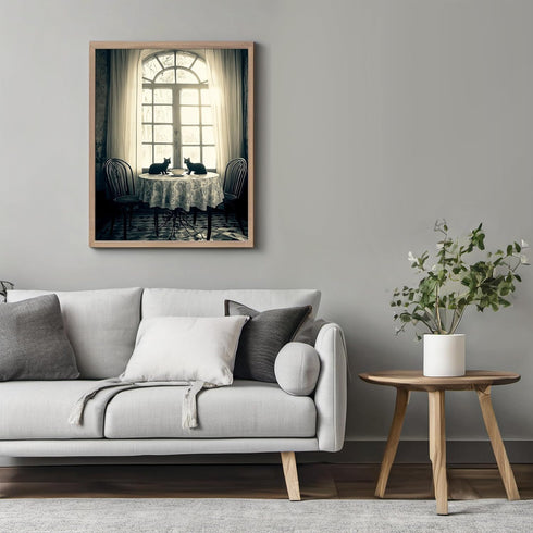 Posterizer 1 pcs-mysterious gothic house-black cats sitting on the table 4-Art for Animal Lovers-Gothic Art-Living Room Bedroom Decor- unframed wa...