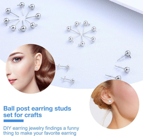 780 Pcs Ball Post Earring Studs for Jewelry Making with Loop 3 Sizes 4/5/6 mm Round Ball Earring Posts, Butterfly and Silicone Eardrop Backs, Open...