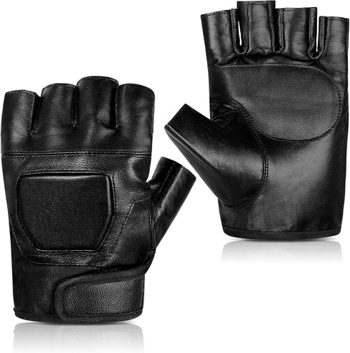 Accmor Genuine Leather Cycling Fingerless Gloves, Outdoor Driving Motorcycle Sport Half Finger Glove for Men Women Teens...
