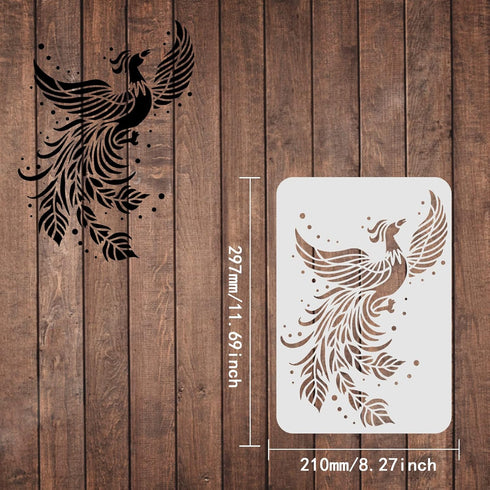 FINGERINSPIRE Phoenix Stencils 11.7x8.3 inch Firebird Painting Stencil Flying Phoenix Stencil Mythical Phoenix Reusable Drawing Template for Paint...