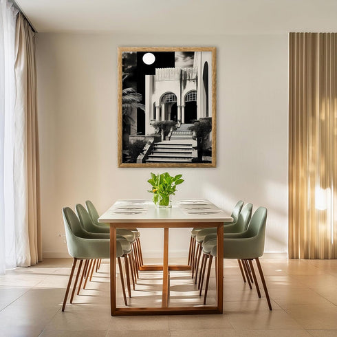 Posterizer 1 pcs-black and white collage with a castle and the moon-Landscape & Nature Art-Abstract & Modern Art-Gift for Art Lovers- UNFRAMED Wal...