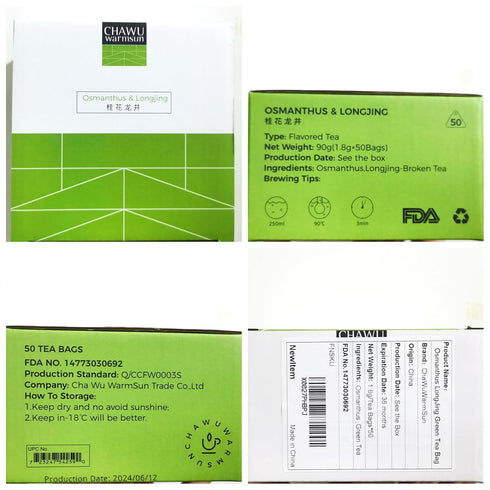 ChaWuWarmSun-Osmanthus & LongJing Green Tea Bags,50 Tea Bags,Natural Flower and Broken Tea...