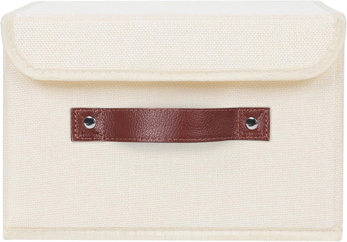 ANMINY Storage Bin with Lid Storage Boxes with PU Leather Handles PP Plastic Board Decorative Foldable Lidded Cotton Linen Fabric Home Cubes Baske...
