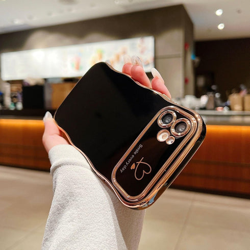 Compatible with iPhone 11 Case for Girls Women,Cute Curly Wavy Grip Design with Love Heart Pattern Case Plating Edge Full Camera Protection Soft S...