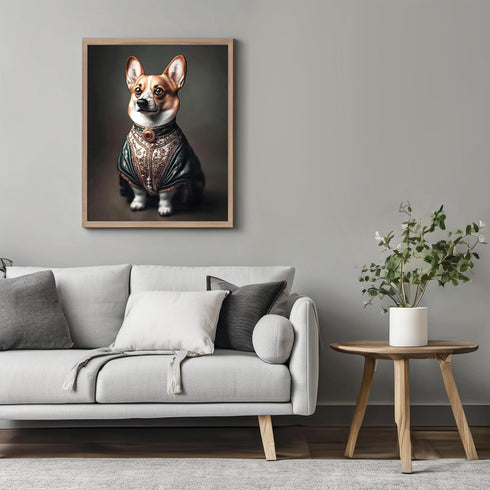 Posterizer 1 pcs-whimsical royal portrait of corgi dog in clothes 1-Art for Animal Lovers-Comedy Art-Decorations for Bedroom, Office, Living Room ...
