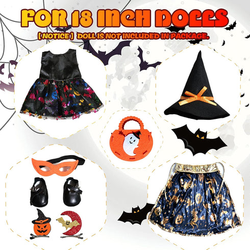 Halloween-Doll-Clothes Outfits Pumpkin with Lantern for 18-inch-Dolls - American Doll Halloween Costumes Gifts for Little Girls -Black...