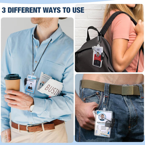 2 Pack Waterproof ID Badge Holder Case Waterproof Sports Case Vertical Badge Holders with Lanyard and Keychain...