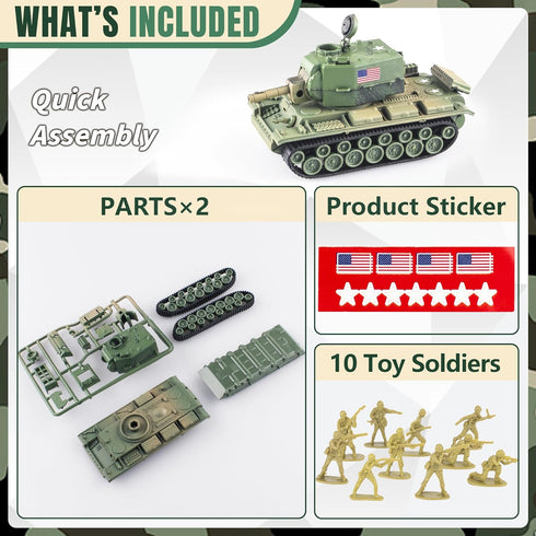 1:72 US Army Tank ? Army Men Toys Playset, includes 2pc US Tank-7 Models with 10pc Toy Soldiers, Desert Tan and Olive Drab Green, Perfect Military...