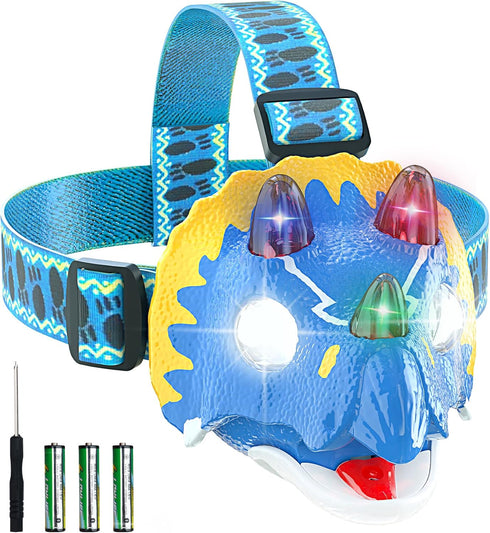SEVENKA Kids Headlamp, LED Headlamp Flashlight for Kids, Outdoor Head Lamp Toy for Boy/Girl, Roar/Mute, 4oz Lightweight Headlight Camping Gear, To...