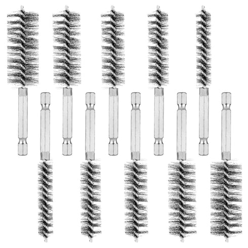 10pcs Stainless Steel Wire Bore Brushes, Wire Brush for Drill for Cleaning with 1/4 Inch Hex Shank Pipe Cleaning Brush Copper Pipe Cleaner Twisted...