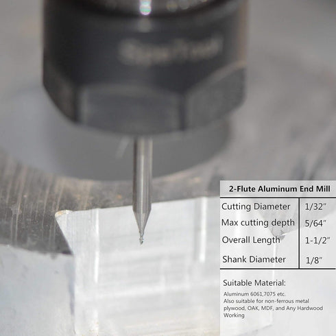 SpeTool 1/32 inch Cutting Diameter Carbide End Mill for Aluminum CNC Router Bits Set 5Pcs/Pack 1/8 inch Shank Size...
