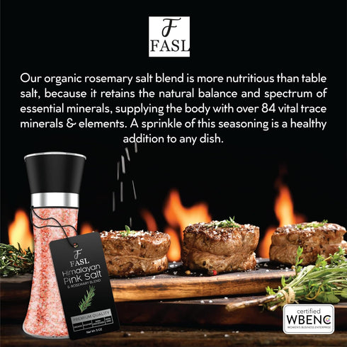 Fasl, Himalayan Seasoning with Pink Salt, Garlic, Chili Pepper and Rosemary. A Very Tasty Premium Blend With Refillable Glass Grinder. 5.5 Ounces ...