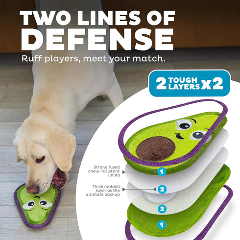 Outward Hound Tough Skinz Durable Squeaky Dog Toy with Two Tough Layers, Avocado, Green, Medium...