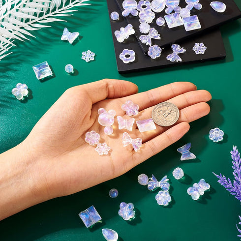 FASHEWELRY 120pcs Clear Acrylic Beads Transparent Mixed Cute Beads for Bracelets, Glitter Powder Bear Bowknot Rabbit Flower Pony Beads Bulk for DI...