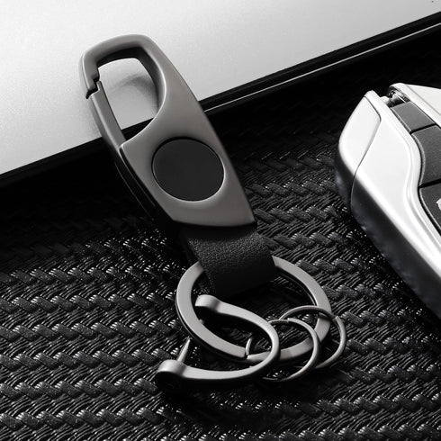 Carabiner Keychain, Key Chains for Car Key with 2 Key Rings and Anti-Lost D-Ring, Multifunctional Leather Keychains for Men and Women – Grey(Black...
