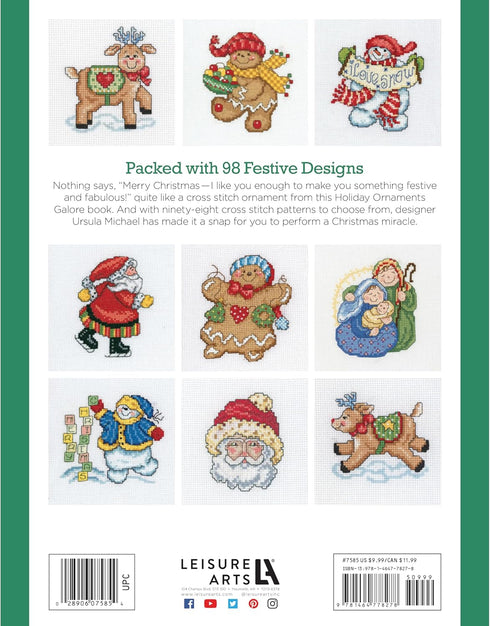 LEISURE ARTS Cross Stitch Holiday Ornaments Galor Cross Stitch Book- Cross stitch pattern kits from snowmen to elves to woodland creatures, 98 Chr...