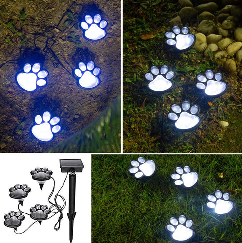 Paw Print Solar Outdoor Lights, Solar Lights Outdoor Waterproof Dog Paw Lights(Set of 4), Cat Puppy Animal Garden Lights Path Paw Lamp Walkway Lig...