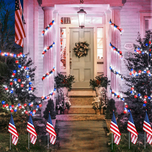 SANJICHA Red White and Blue Lights, 100 LED 33FT 4th of July Decorations Lights, 8 Modes Clear Wire Waterproof Patriotic Light for Independence Da...