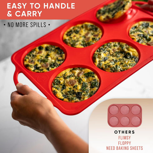 Silicone Muffin Top Pans for Baking - 4 Inch Jumbo Size Egg Baking Pan - Silicone Whoopie Pie Baking Pans - RED...