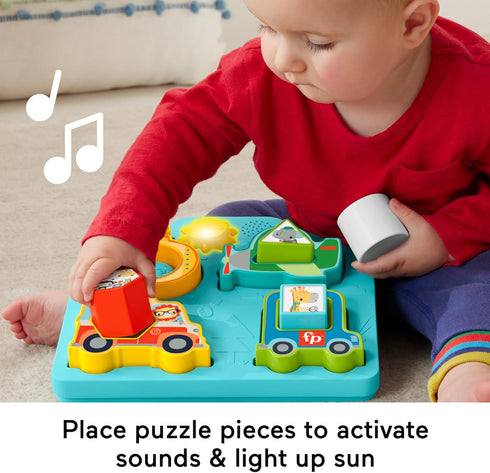 Fisher-Price Baby Sorting Toy Shapes & Sounds Vehicle Puzzle with Music & Lights for Fine Motor Play, Ages 9M+...