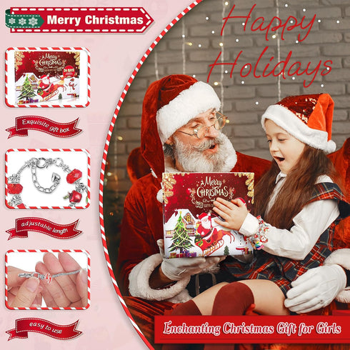 2024 Christmas Advent Calendar Charm Bracelets for Girls, SIXNIE 24-Days Xmas Countdown Calendar with 2pcs DIY Charm Bracelets Kits, Creative Jewe...