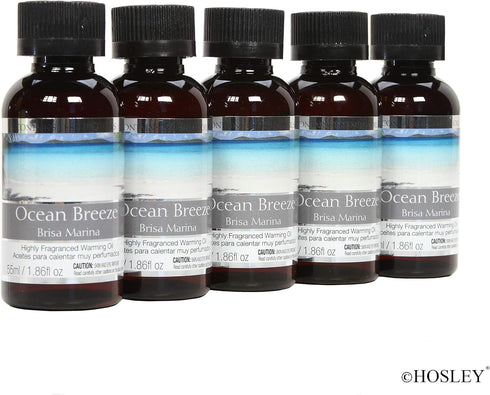 Aromatherapy Set of 5 Hosley Premium Ocean Breeze Highly Scented Warming Oils 1.86 Fluid Ounce Each. Ideal GIFT for Weddings Spa Reiki Meditation ...