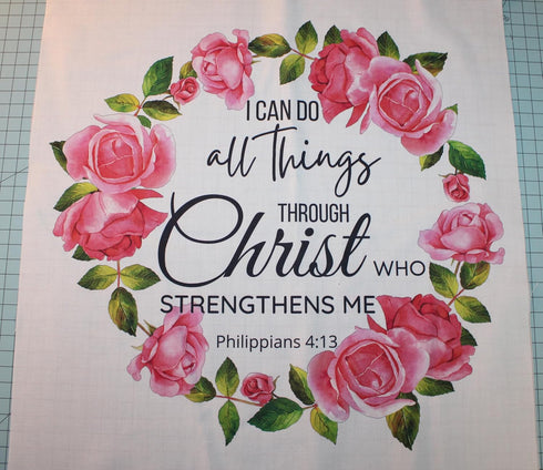 Fabric Panel 16"x16" Bible Verse 100% Cotton Quilting Panel Square Philippians 4:13 AM340...