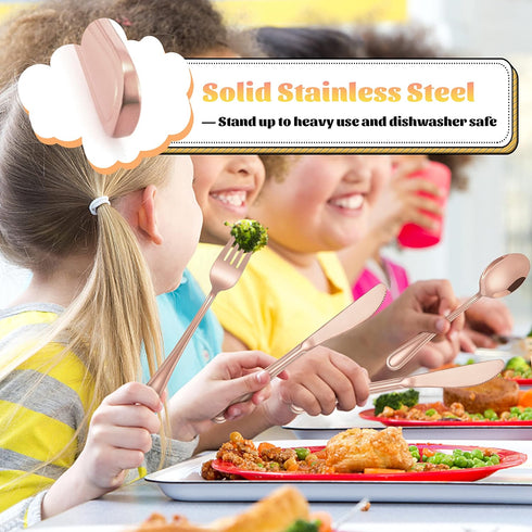12-Piece Copper Kids Silverware, E-far Stainless Steel Toddler Kids Utensils Safe for Preschooler/Children, Includes 4 Forks 4 Spoons 4 Knife, Sli...