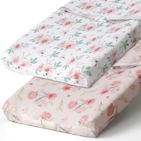 Stretchy Changing Pad Covers BROLEX Carddle Sheet Set for Baby Boys Girls,2 Pack Jersey Knit,Pink Blossom...