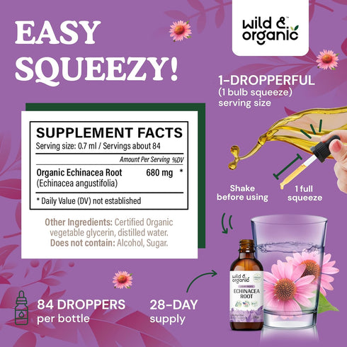 Echinacea Drops - Organic Echinacea Tincture - Echinacea Root Supplement - Vegan, Alcohol Free - 2 fl oz...