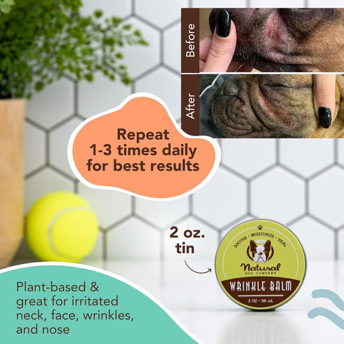Natural Dog Company Wrinkle Balm, 2 oz. Tin, Dog lotion for dry itchy skin, Cleans Wrinkles, Yeast Infection treatment for dogs, Plant based, Fren...