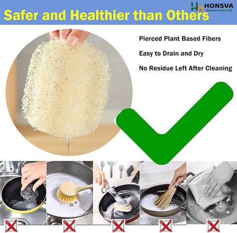 Natural Loofah Kitchen Sponge (6 Pcs) No Scratch Brush for Dishwashing, 100% Plant Fibers Vegetable Scrubber, Zero Waste and Eco Friendly Loofa, R...