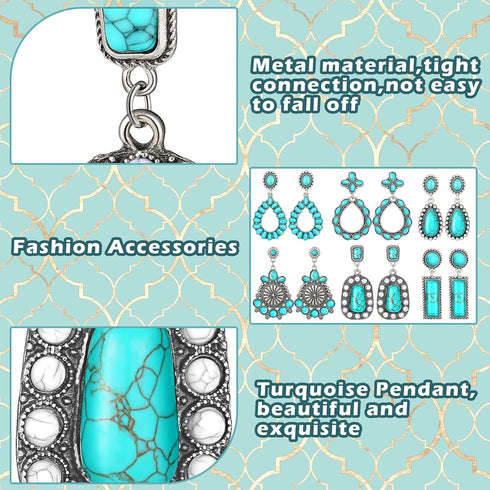 BBTO 6 Pairs Turquoise Oval Earrings Turquoise Bohemian Dangle Boho Cowboy Leather Vintage Earrings Leather Wood Teardrop Earrings Aztec Pattern T...
