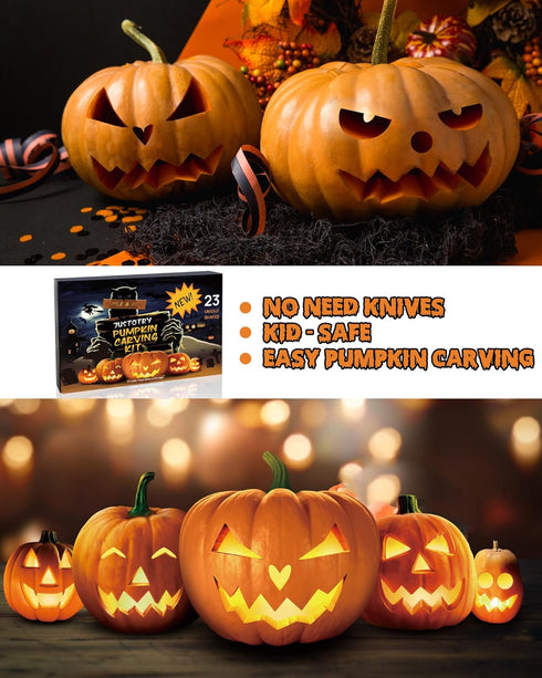 JUSTOTRY Pumpkin Carving Kit with Hammer - Safe for Kids, Halloween Pumpkin Carving Tools, Durable Stainless Steel Non-knife Stencils, Set for Adu...