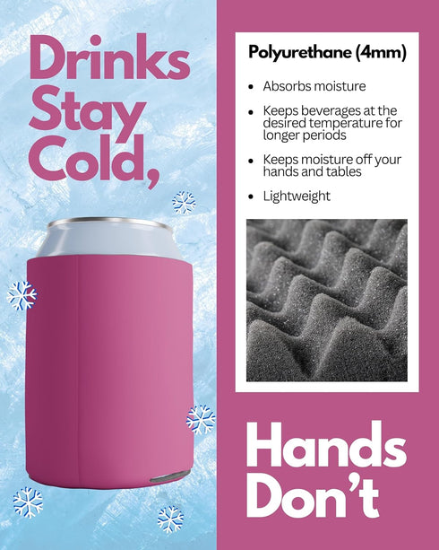 PartyPrints 25 Pack Neon Pink Blank Can Cooler Sleeves, Customizable Bulk Sublimation Insulated Foam for Beer, Collapsible Plain Drink Holder, Col...