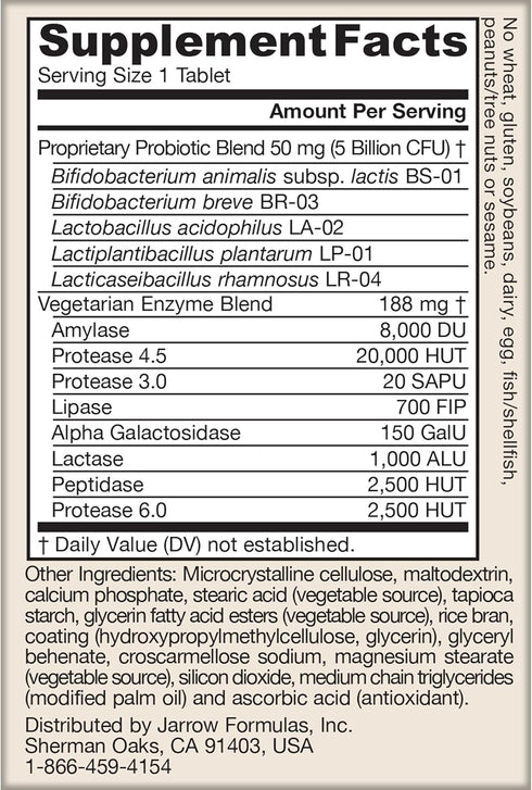 Jarrow Formulas Jarro-Dophilus Digest Sure Tablets, 5 Billion CFU Supplement for Immune Support, 30 Bilayer Tablets, 30 Day Supply...