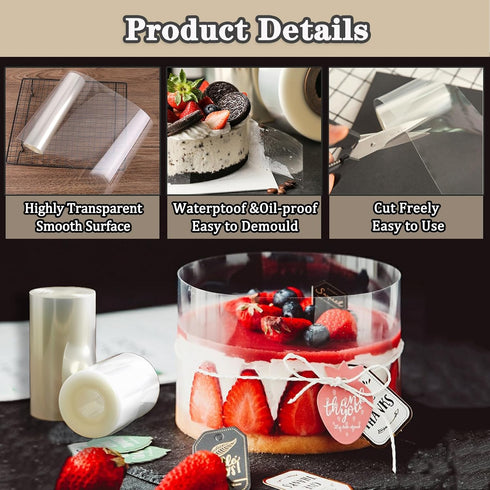 Cake Collars, Transparent Cake Rolls, 4 x 394inch Acetate Cake Collar Roll DIY Acetate Sheet Transparent Chocolate Mousse Collar Surrounding Edge ...