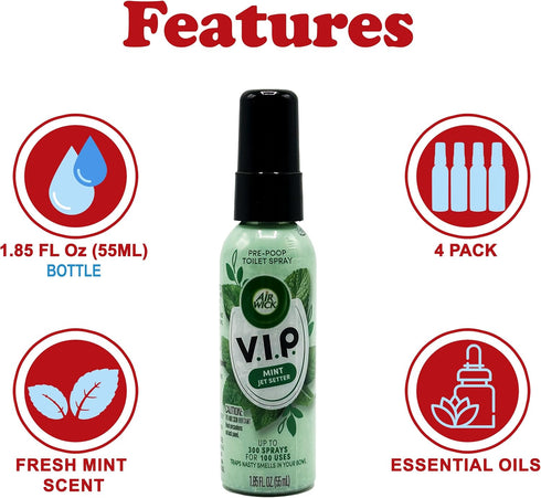 Air Wick V.I.P. Pre-Poop Toilet Spray, Mint Jet Setter, Poo Spray Travel Size, Neutralizes Odors, Poop Spray for Toilet, Contains Essential Oils, ...