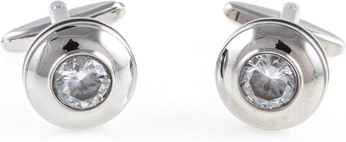 Round Crystal Elegant Tuxedo Cufflinks & Studs Set in a Presentation Gift Box & Polishing Cloth...