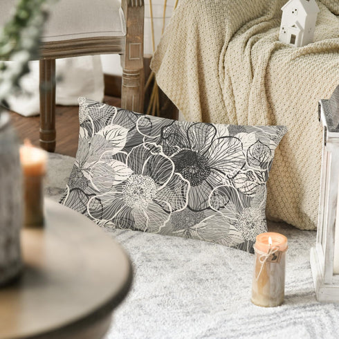 Gray Abstract Floral Throw Pillow Covers 12x20 In Black White Gray Flowers Lumbar Pillow Covers Abstract Modern Farmhouse Pillowcases Home Decor f...