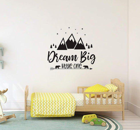 Dream Big Little One Quote Wall Decals, Nursery Wall Decals, Quote Decal, Woodland Wall Stickers, Vinyl Wall Decals for Children Baby Kids Boys Be...