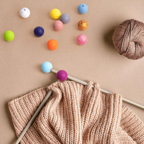 Mxxipp 18pcs Beads Knitting Needle Stoppers 15mm Macaron Round Silicone Knitting Needles Point Protectors Needle Tip Cover Knitting Tool Needle En...